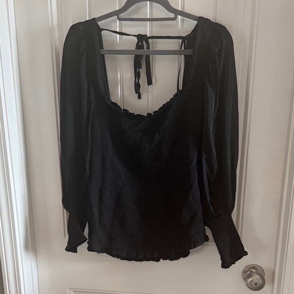 She + Sky Black Blouse with Tie Back
